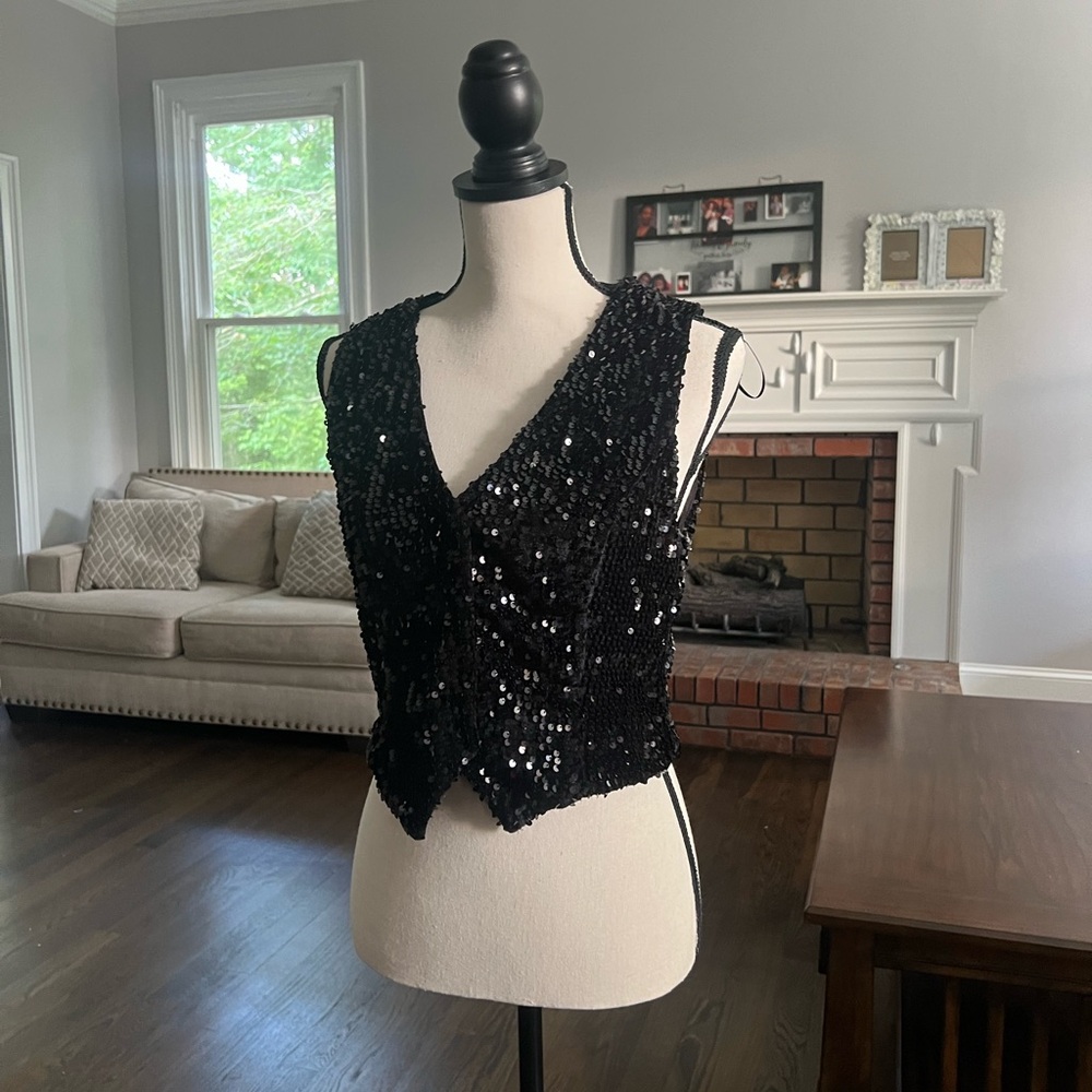 NWT Zara Black Sequin Vest